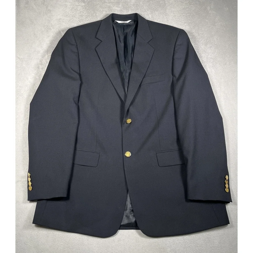 Versini Men's Blazer Sport Coat Size 41L Black 100% Wool 2 Gold Button *EUC